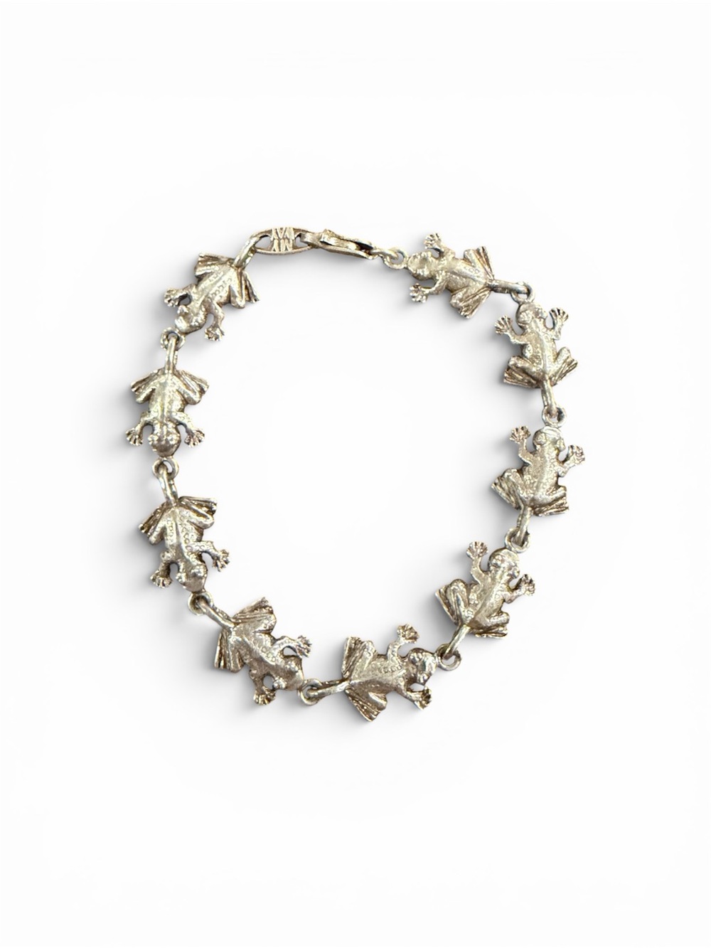 MY WAY Sterling Silver 925 Textured Leaping Frog Link Bracelet